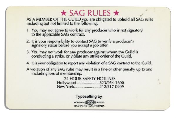 SAG Card Belonging to Football Legend & Actor Bubba Smith
