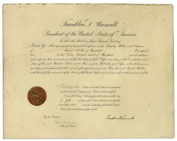 Franklin D. Roosevelt Document Signed as President -- Large Document Measures 19.75'' x 15.5''