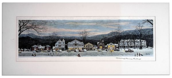 Master of Americana, Norman Rockwell Signed Print of ''Stockbridge Main Street at Christmas''