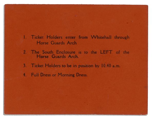 Ticket to the Birthday Parade of King Edward VIII Held on 23 June 1936 -- His Sole Birthday as Monarch Before Abdication Later That Year