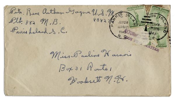 Rene Gagnon Signed Envelope From 1943 While a WWII Marine