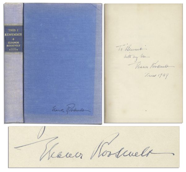 Eleanor Roosevelt Signed First Edition of Her Book, ''This I Remember''