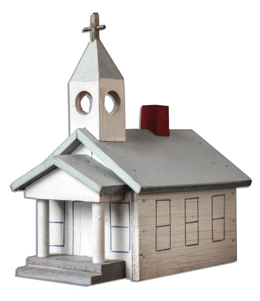 John F. Kennedy Owned Wooden Toy Church -- Together With a Christmas Card Received by JFK as President-Elect