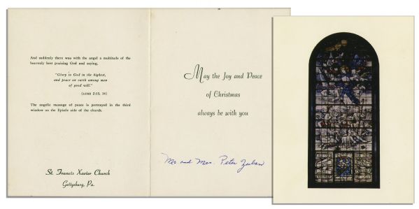 John F. Kennedy Owned Wooden Toy Church -- Together With a Christmas Card Received by JFK as President-Elect