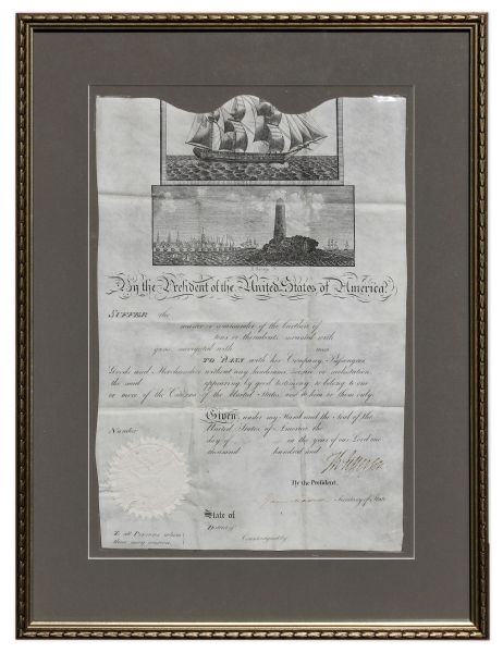 Thomas Jefferson Ship's Paper Signed as President -- Countersigned by James Madison as Secretary of State -- Rare