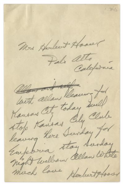 Herbert Hoover Autograph Letter Signed -- Handwritten Letters by Hoover Are Quite Scarce