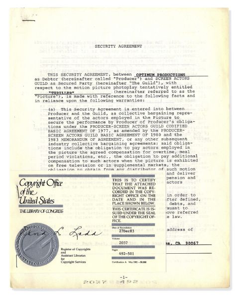 Michael Jackson Signed ''Thriller'' Contract  -- Large Red Signature -- With Verification from the U.S. Copyright Office
