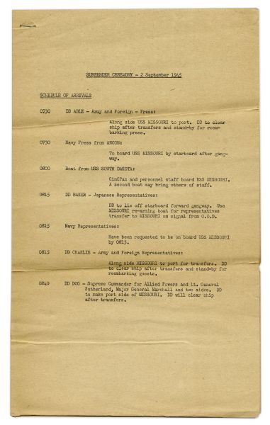 Original Program From the WWII Japanese Surrender Ceremony -- 2 September 1945 on the USS Missouri