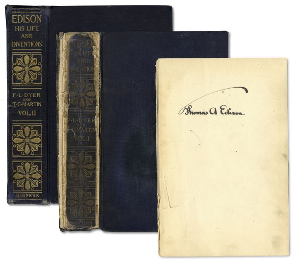 Thomas Edison Signed Copy of ''His Life And Inventions'' -- Rare Signed Volume by Edison
