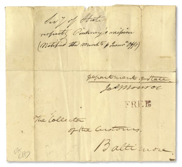 James Monroe Free Frank Signed as Secretary of State
