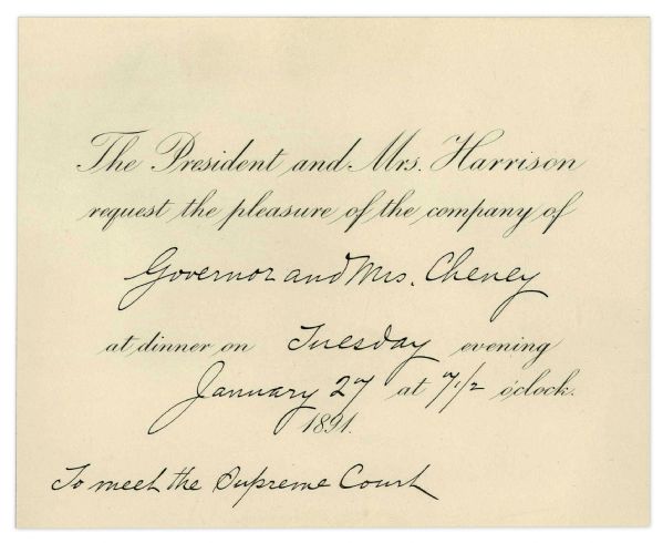 President Benjamin Harrison 1891 Dinner Invitation Addressed to New Hampshire Governor Person Colby Cheney