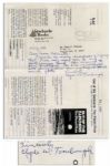 Excellent Clyde Tombaugh Autograph Note Signed -- Regarding His 1980 Book Detailing His Discovery of Pluto
