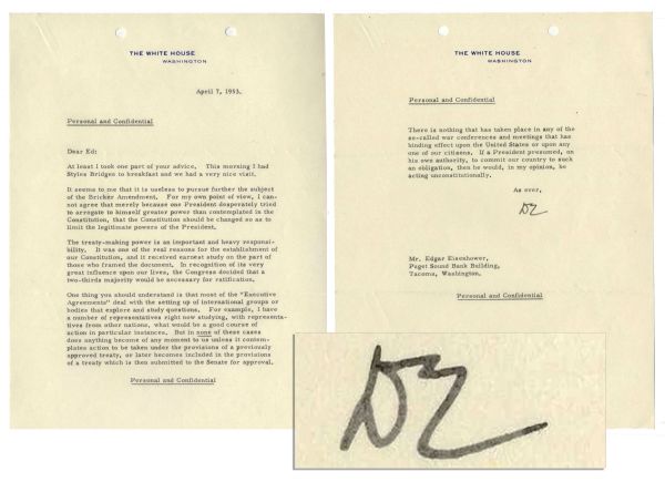 Eisenhower Letter Signed as President Regarding FDR, His Democratic Predecessor: ...one President desperately tried to arrogate himself greater power than contemplated in the Constitution...