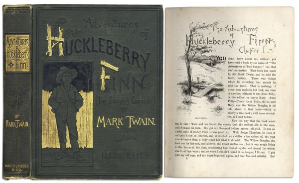 True Mark Twain 1885 First Edition of His Beloved Tome, Adventures of Huckleberry Finn