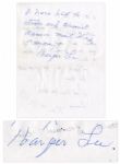 Harper Lee Autograph Note Signed -- Lee Pens a Response Writing That She Cant Respond