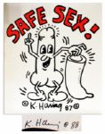 Keith Harings Famous Illustration Promoting Safe Sex! Signed by the Artist -- Poster Measures 27.25 x 29.5