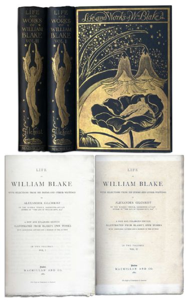 Rare 1880 Set of Life and Works of William Blake -- With Elaborate Gilt Decorations & Woodcuts