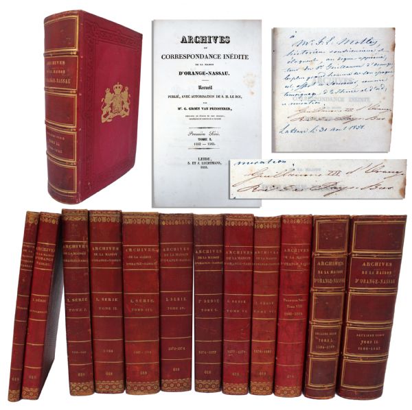 Rare William III of the Netherlands Signed Book -- the King Dedicates a Copy of van Prinsterers Dutch History to American Historian John Motley in 1858