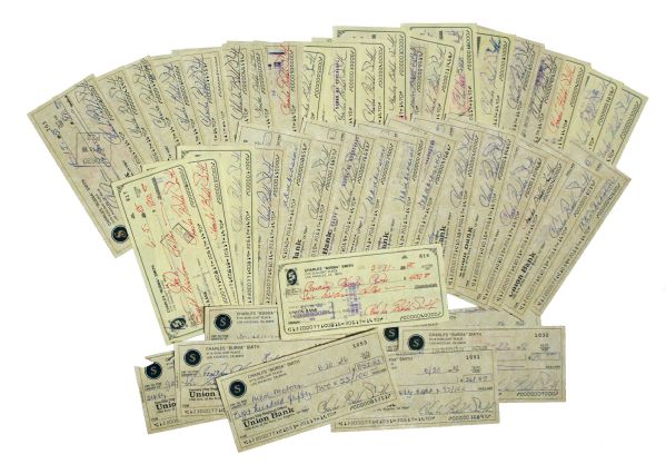 Lot of 45 Checks Signed by Charles Bubba Smith, Written Entirely in His Hand -- All Signed With His Name & Nickname, Charles Bubba Smith -- Very Good Condition