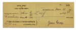 Zane Grey 1930 Handwritten Check Signed -- Prolific Author of Popular Western Novels
