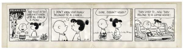 Charles Schulz Hand-Drawn "Peanuts" Comic Strip From 1967 -- Featuring Charlie Brown & Violet Gray