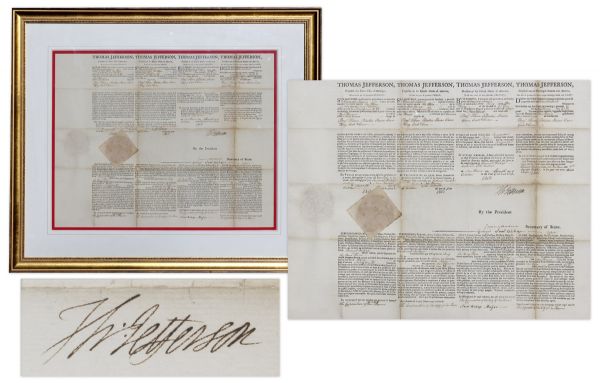 Thomas Jefferson Four-Language Ships Paper Signed as President -- Countersigned by James Madison as Secretary of State