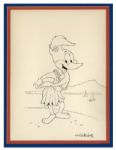 Walter Lantz Signed Sketch of Woody Woodpecker as a Hula Dancer