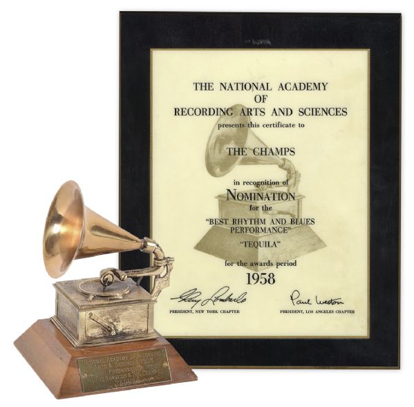 First-Ever Grammy Award From 1958 -- Won by The Champs for Best R&B Performance for the Classic Song Tequila -- Only 28 Were Awarded