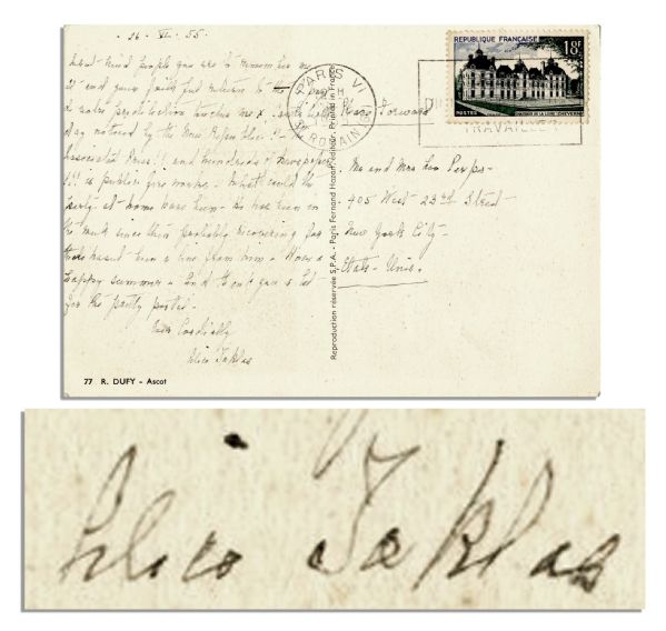 Gertrude Steins Lover Alice B. Toklas Signed Postcard -- ...Carls [Van Vechten] birthday noticed by the New Republic! - the dissociated Press!! And hundreds of newspapers!!!...