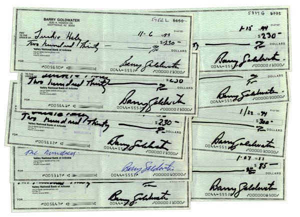 Lot of 10 Checks Signed by Conservative Icon Barry Goldwater