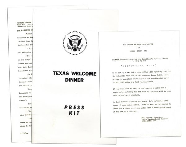 John F. Kennedy Press Kit -- Welcoming Him to Texas the Night of His Assassination