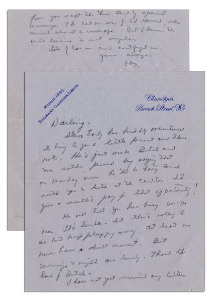 General Dwight Eisenhower WWII Autograph Letter Signed to His Wife, Mamie From London -- ...we never have a dull moment...but mornings & nights are lonely...