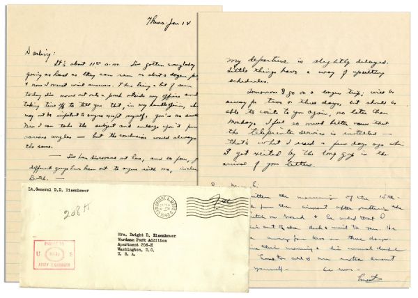 Dwight Eisenhower WWII Autograph Letter -- ...I just heard of an emergency some 200 miles away, I must run out and jump into a plane to take a trip...oh, baloney, heres a mob...