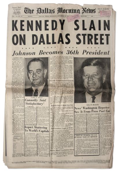JFK Assassination Newspaper Dallas Morning News -- 23 November 1963
