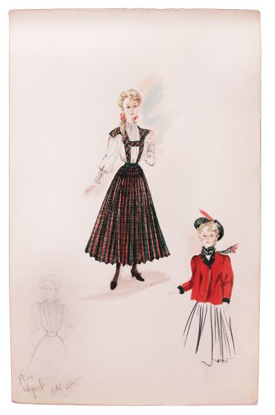 Edith Head Costume Sketch -- Head Draws Mona Freeman for the 1951 Film Darling How Could You!