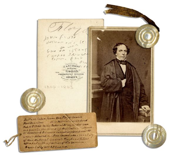 Confederate General John B. Floyd CDV Photo & Buttons -- With Unusual COA From Soldier William R.P. Crocker of the 30th Illinois Infantry