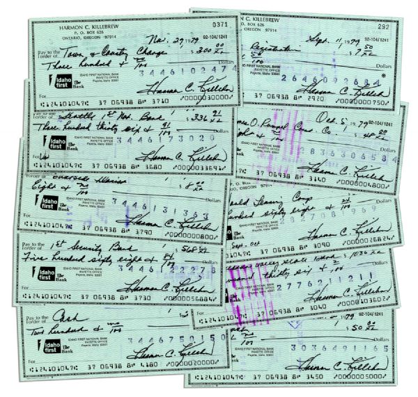 Lot of 10 Personal Checks Signed by Baseball HOFer Harmon Killebrew