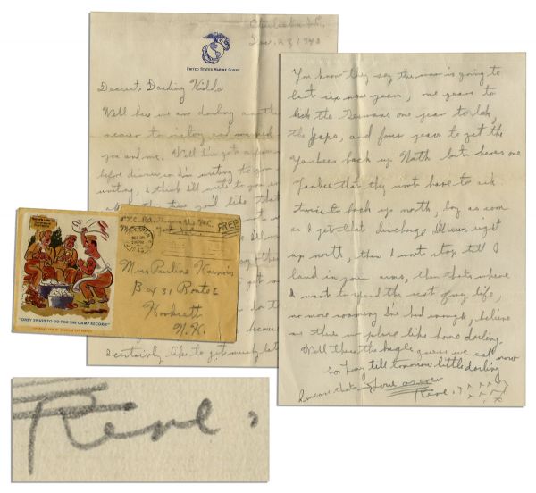 Iwo Jima Hero Rene Gagnon Autograph Letter Signed -- ...the war is going to last six more years, one year to lick the Germans, one year to lick the Japs...