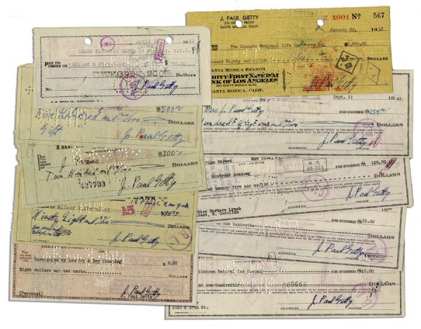 American Business Mogul John Paul Getty Group of 10 Signed Checks