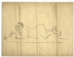 Al Capp Hand-Drawn Caricature Sketch of Himself Posing Nude on a Bear Rug
