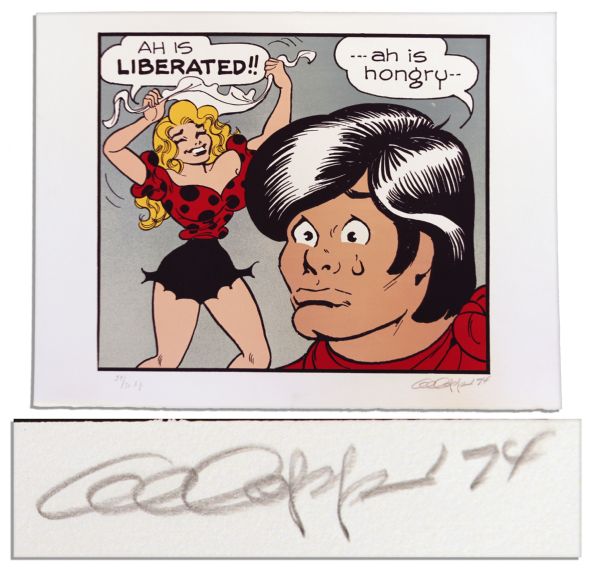 Lil Abner Artist Proof -- With Fun, Womens Lib Content -- Numbered 14/30 & Signed Al Capp 74 in Pencil -- Measures 29 x 22 -- Very Good