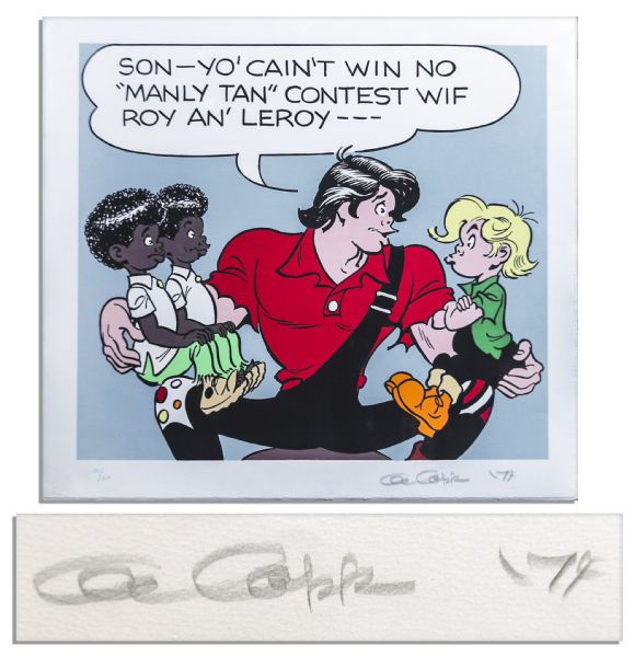 Lil Abner Silkscreen With Abner & Honest Abe -- Numbered 151/250 & Signed Al Capp 74 in Pencil -- Measures 26 x 23 -- Very Good