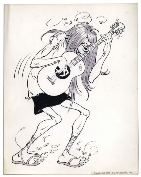 Large Al Capp Drawing -- One of Capps SWINE Hippie Characters -- 11.75 x 14.75 -- Crease to Upper Left Corner, Else Near Fine