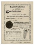 President Calvin Coolidge Signed 1927 Birth Certificate -- Also Signed by First Lady Grace Coolidge