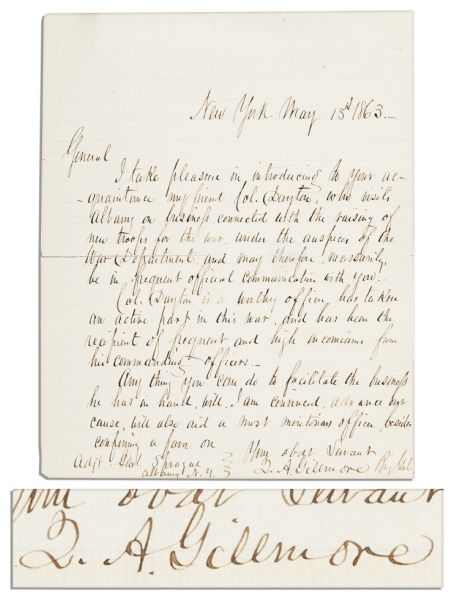 Union Army General Quincy Adams Gillmore Civil War-Dated Autograph Letter Signed