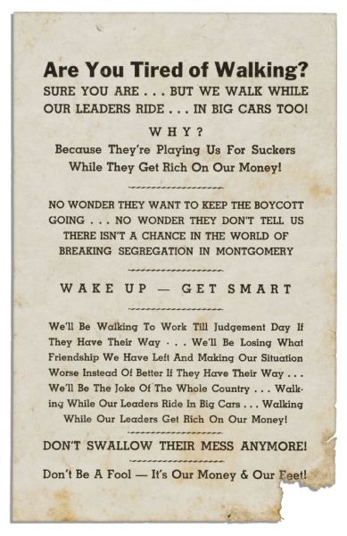 Scarce Flyer Issued by the Black Opposition to the Montgomery Bus Boycott -- ...There isnt a chance in the world of breaking segregation in Montgomery...