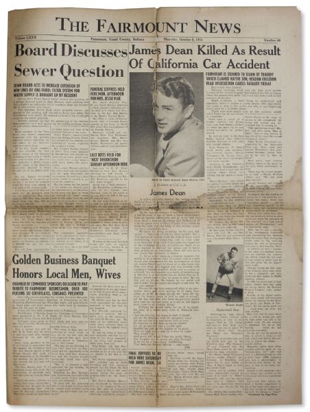 James Deans Hometown Newspaper Announcing His Death