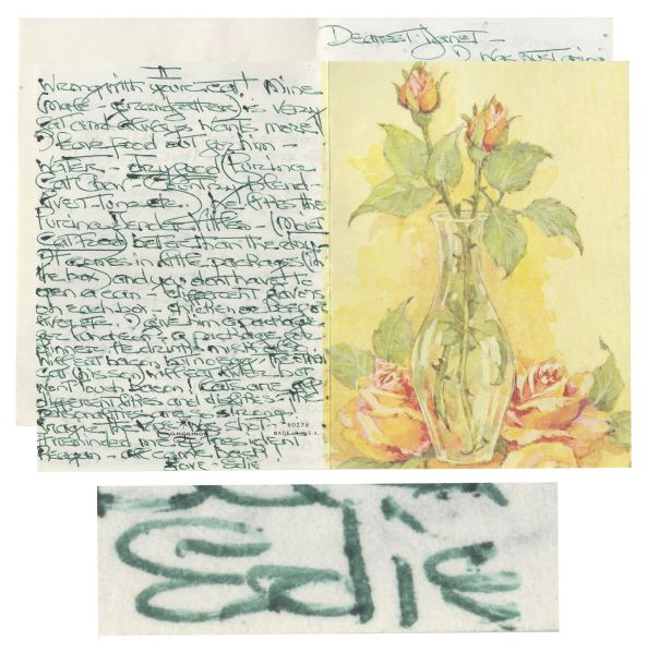 Fallen Socialite Edie Bouvier Beale Autograph Letter Signed -- With Great Eccentric Content on Her Cat -- ...[my cat] is very fat...He likes...moist cat food...milk...Will eat bacon...