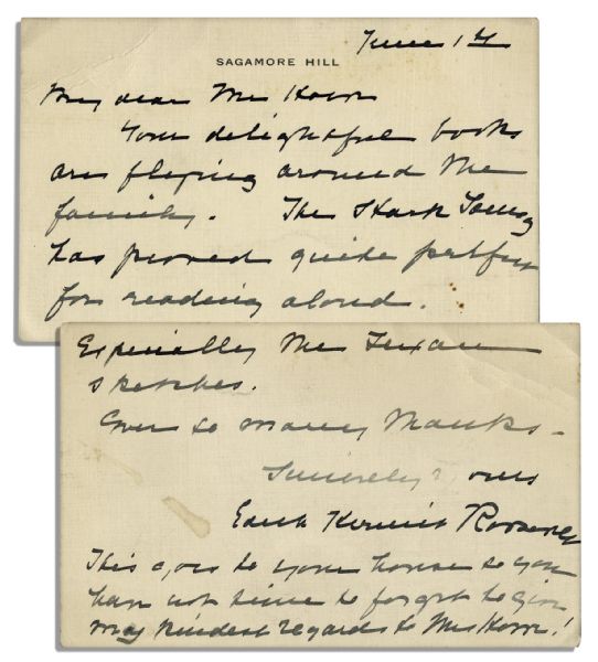 Edith Roosevelt Autograph Note Signed -- The Former First Lady Thanks an Editor for Books