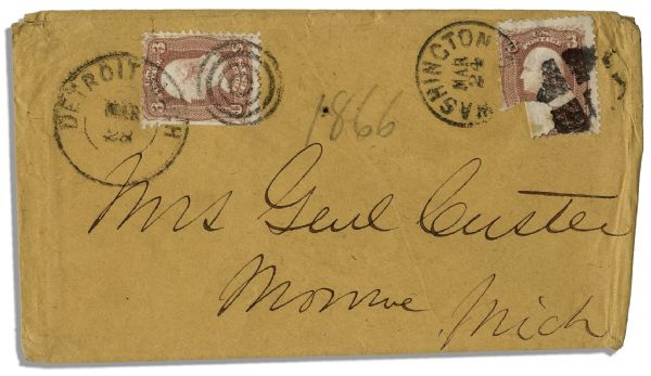 George Custer Autograph Envelope Made Out to His Wife Mrs. Genl Custer
